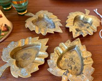 Vintage Brass Maple Leaf Ashtrays