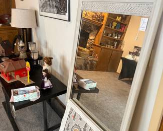 Ornate Carved White Wood Framed Mirror