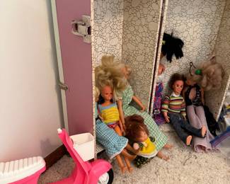 Vintage Barbie Doll Trunk with Dolls and Scooter