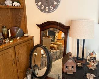 Large Rustic Wall Clock and Wooden Cabinet