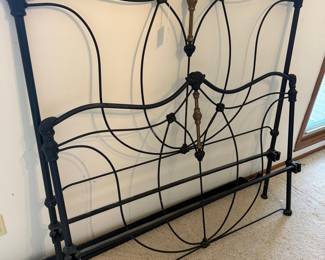 Victorian Cast Iron Bed Frame with Brass Accents