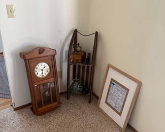 Antique German Oak Wall Clock with Pendulum, likely Junghans or similar
