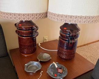Mid-Century Ceramic Table Lamps with Decorative Trim