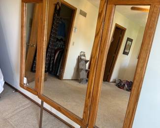 Vintage Oak Triptych Standing Mirror