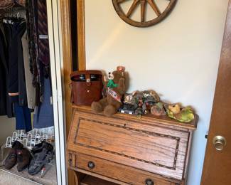 Antique Oak Secretary Desk with Decorative Inlay