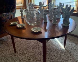 Porcelain Angel Figurines Collection with Glass Bowl and Ashtrays