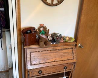 Antique Oak Drop-Front Secretary Desk with Applied Beading