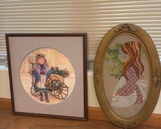 Two Crewel Embroidered Pictures