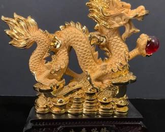 Golden Dragon on Pedestal