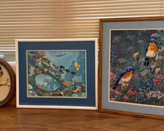 Crewel Embroidered Animal Framed Pictures