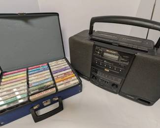 Sharp WQCH600 Boombox w 30 Oldies Cassettes and Case