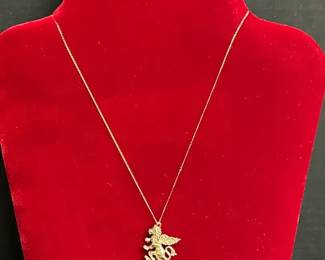 003 14K Winged Lion Pendant Necklace
