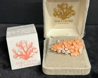 004 Pink Coral Pearl Brooch