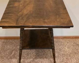 Antique Victorian Style Tiger Oak Two Tier Side Table