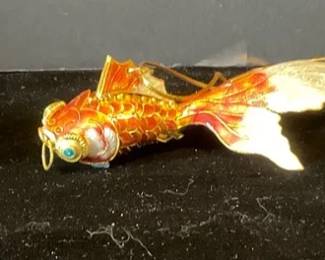 Three Chinese Articulated Gold Enameled Koi Fish