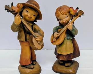 ANRI Wood Carved Figurines Melody for Two Happy Strummer