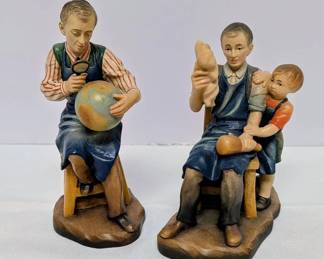 ANRI Wood Carved Figurines Made In Italy Bernardis Reflections 2nd 3rd Edition. One Is Signed