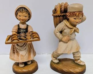 ANRI Wood Carved Figurines Made In Italy Baker Boy Pastry Girl