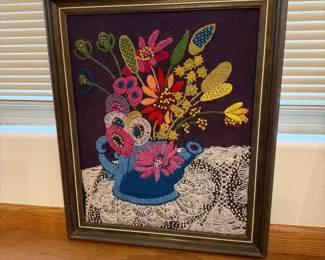 Vintage Framed Crewel Embroidery