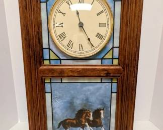 The Majestic HorsesStained Glass Clock, Danbury Mint