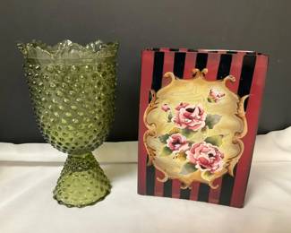 Vintage Decorative Vase Green Hobnail Vase