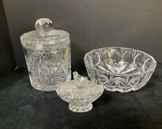 Vintage Hand Cut Lead Crystal Cookie Jar, Hofbauer Crystal Oval Candy Dish More