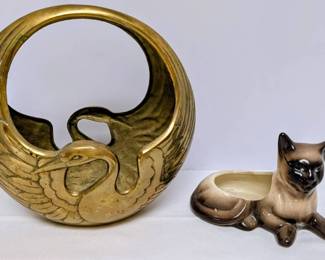 Brass Phoenix Basket Siamese Cat Planter