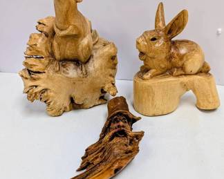 Hand Carved Mouse, Hare Whimsical Gnome
