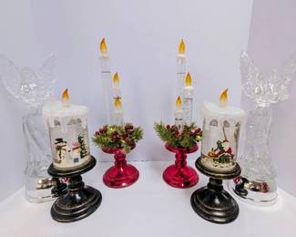 Six LED Lighted Water Globe Christmas Decor Pieces