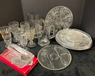 Collection of Sundae Glasses, Beer Pitchers, Relish Tray More