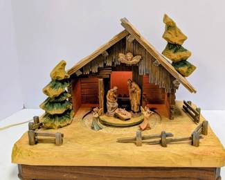 ANRI Hand Carved Nativity Music Box Scene