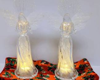 Two Fiber Optic Angels Vintage Silk Christmas Scarf