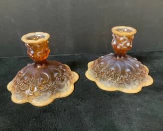 Vintage Amber Lily Of The Valley Candlesticks
