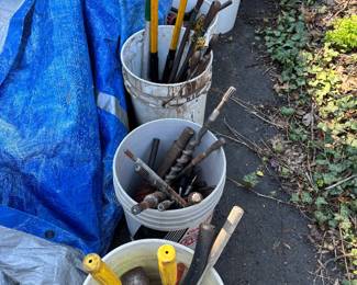 Buckets of garage items 