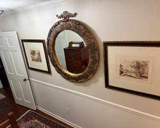 Framed mirror and artwork