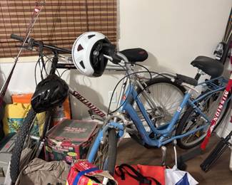 Bikes, camping gear, picnic sets, hokey, skiis
