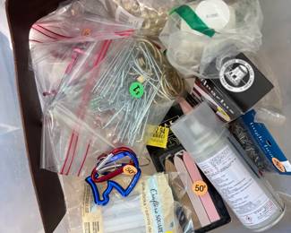 Misc craft supplies - scrap leather, leather dye, fabric dye, eyelets