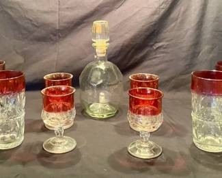 222 MCM Ruby Flashed Barware