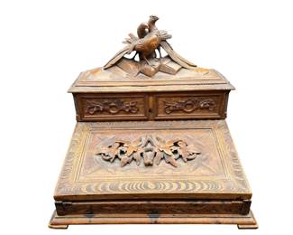Early black forest carved walnut desk set.
