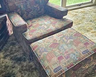 super cute reading chair with book uphostery, this one has an ottoman, one is without an ottoman