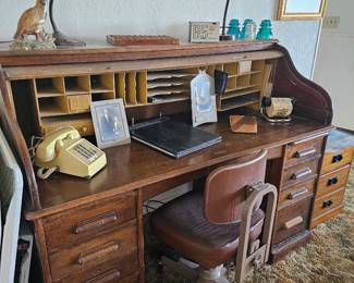 impressive roll top desk with treasures