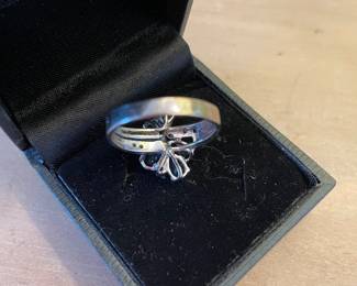 Sapphire and diamond cocktail, floral style ring, marked 14k