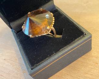 Large, topaz and 14k gold ring