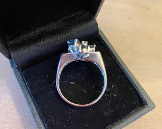 Sapphire and diamond cocktail, floral style ring, marked 14k
