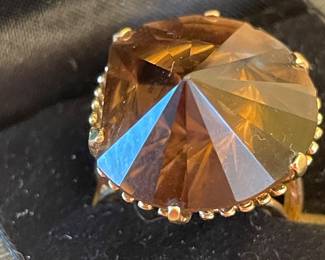 Large, topaz and 14k gold ring
