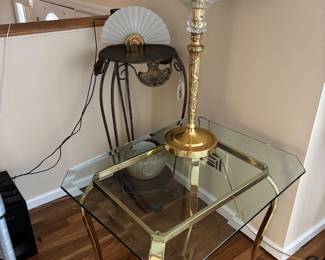 Brass lamp and end tables 