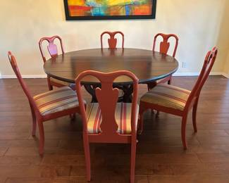 Hickory Chair Table and Six Upholstered Chairs $695