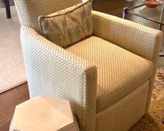Pair of Matching Side Chairs Creamy White Upholstery with Soft Green Blue Squares $115