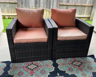 Wicker Outdoor Armchairs with Cushions