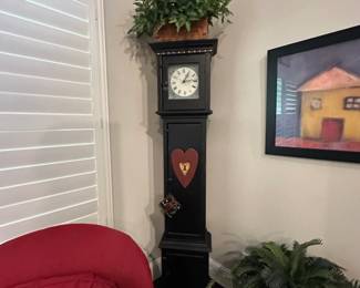 Black Folk Art Grandfather Clock with Heart Motif